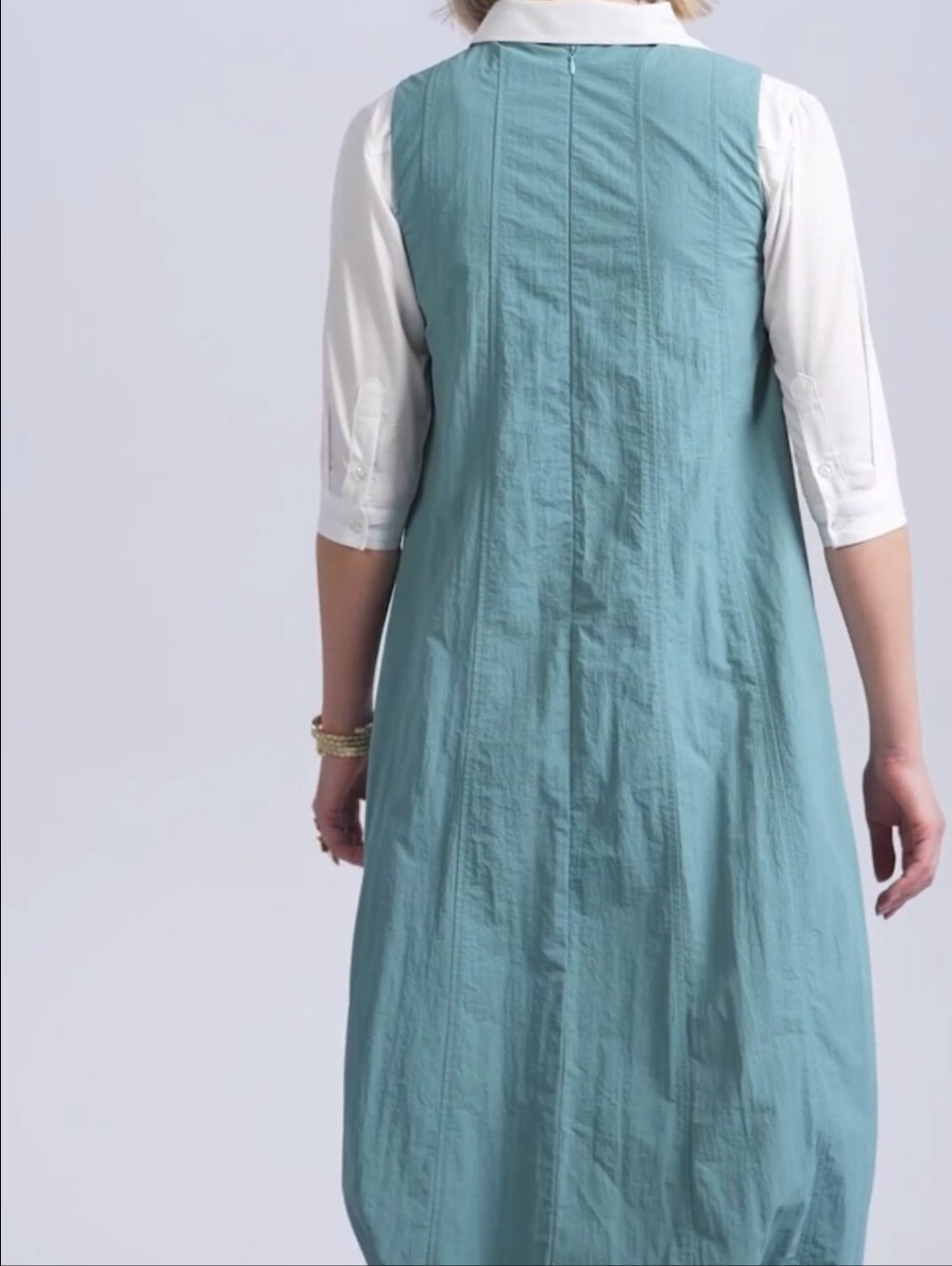 Tiffany Blue Nylon Bubble Skirt Dress Cargo Pulls Midi A-Line Aleeza Paris M NWT - Picture 10 of 15